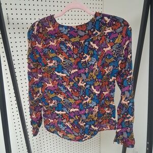 Anthropologie 25 of 52 Conversations Blouse Oh‎ Deer Woodland Top Size 4 Boho
